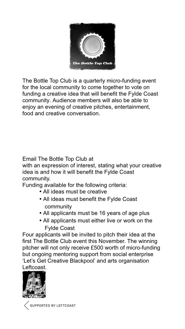 creativebpool's tweet image. New micro-funding opportunity in Blackpool for Fylde coast based creatives #Art #funding #Blackpool #Wyre #Fylde