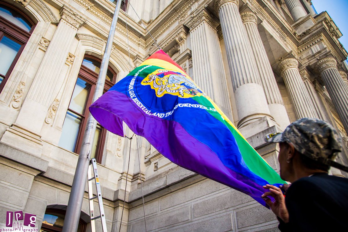 PhiladelphiaGov's tweet photo. We're raising rainbow flag at City Hall for #LGBTHistoryMonth! Due to weather, join us in Mayor's Reception Room ➡️ https://t.co/KjO7MOO1z2 https://t.co/qWceWkn14f