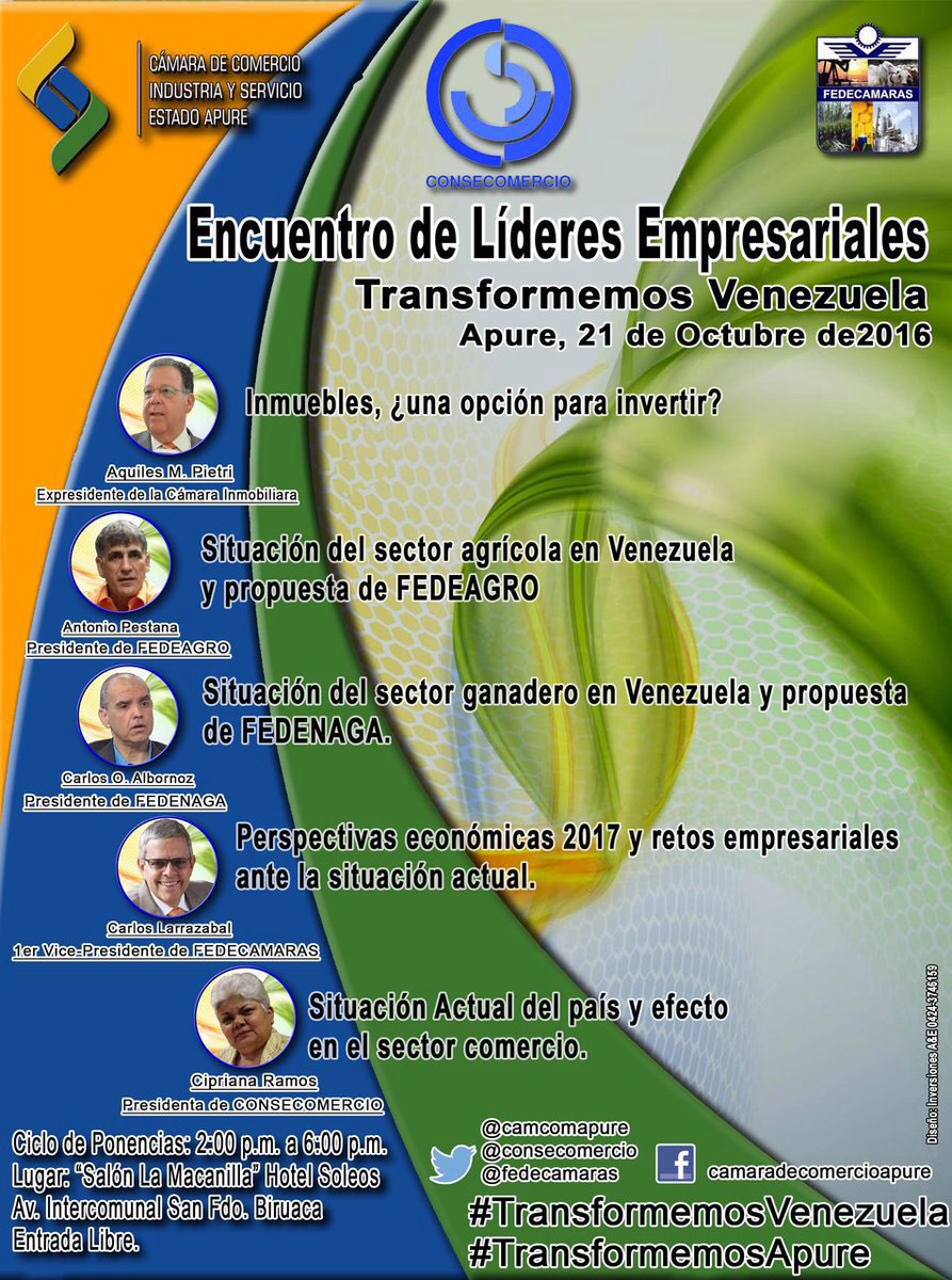 francomaracaibo's tweet photo. Los empresarios no se rinden! El 20 y 21/10 @consecomercio y @camcomapure invitan al #DirectorioRegional en #Apure #Expo #EncuentroDeLideres https://t.co/FwaLZ6RCKZ