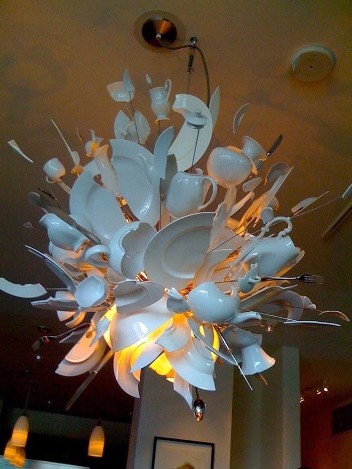 FSCKeswick's tweet photo. Wow, what a fabulous lampshade for a restaurant. Exploding crockery. https://t.co/7BUyeQ0x2a