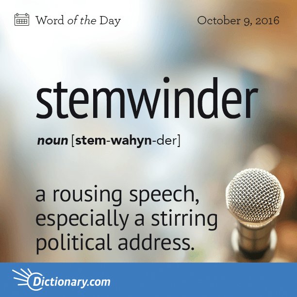 Dictionarycom's tweet photo. Name someone who gave an amazing stemwinder.
Read the full definition here: https://t.co/zxruIQWrPf https://t.co/6vhKSakk7Q