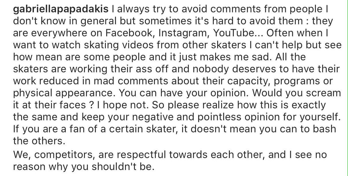 EliiParadis's tweet photo. Was thinking about posting something like that after reading some mean stuff... but @GabriellaPks said it perfectly👌 https://t.co/bmT0gqb2LG