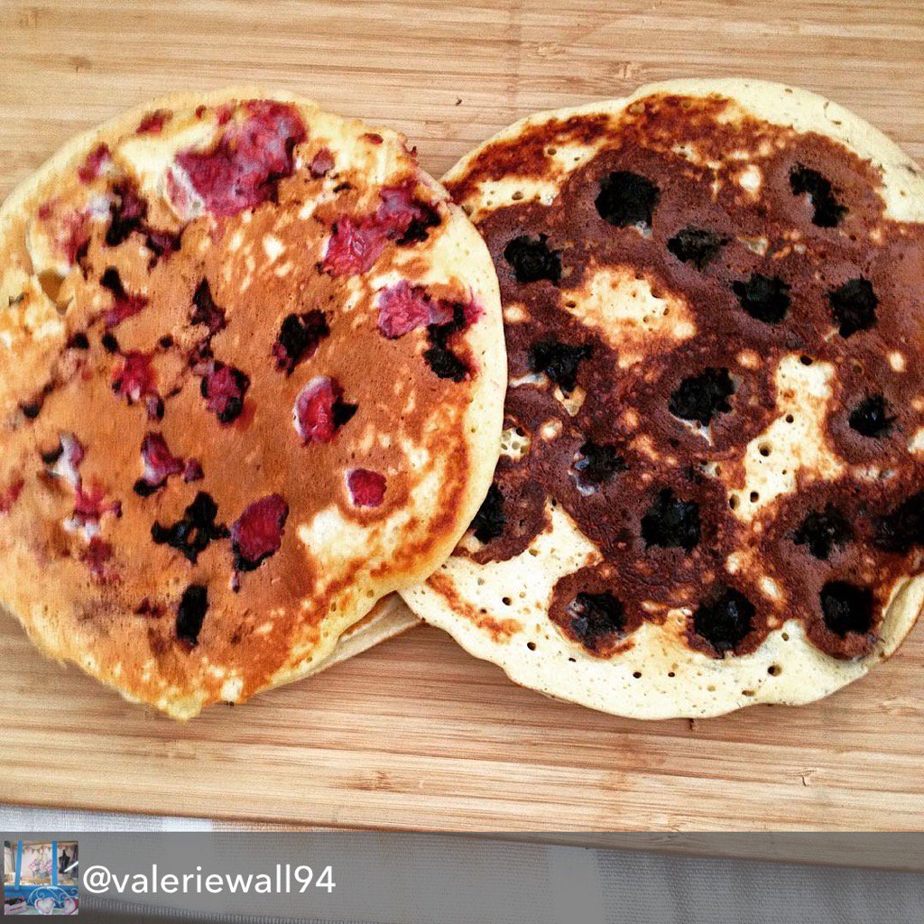Raspberry &amp; Bluberry pancakes. Made with our scone mix. #cathyspeltforhealth #speltflour #pancakes #