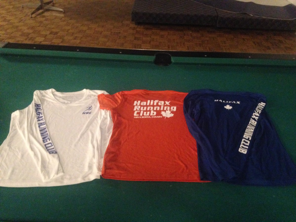 HFXRunClub's tweet image. Wow! The new shirts have arrived!! Which one is your fav? We love them all! #runclub #lookingfast