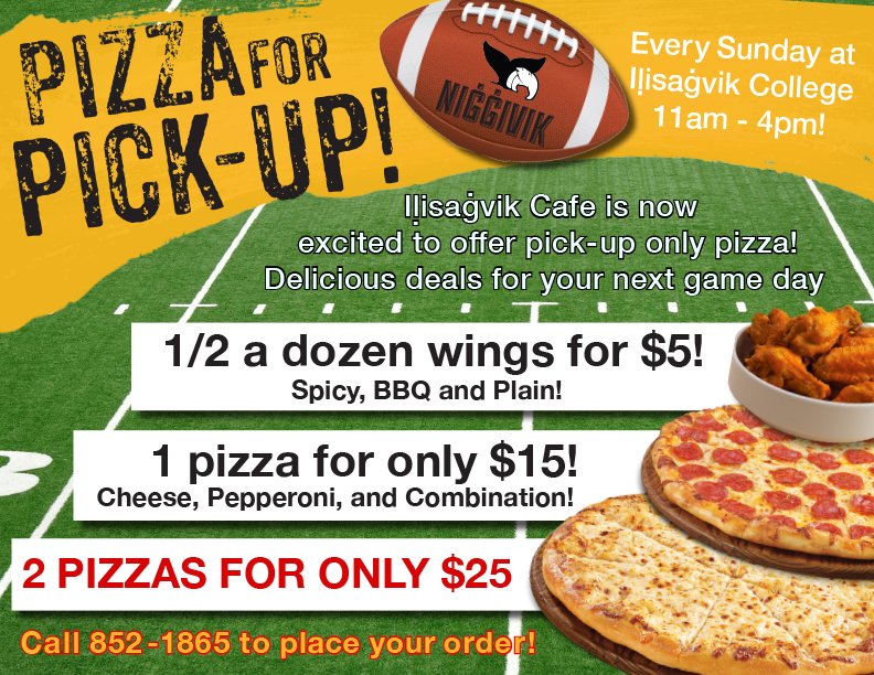 Ilisagvik's tweet photo. Pizza for Pickup, 11:00am-4:00pm today! https://t.co/SeMEKio7j5