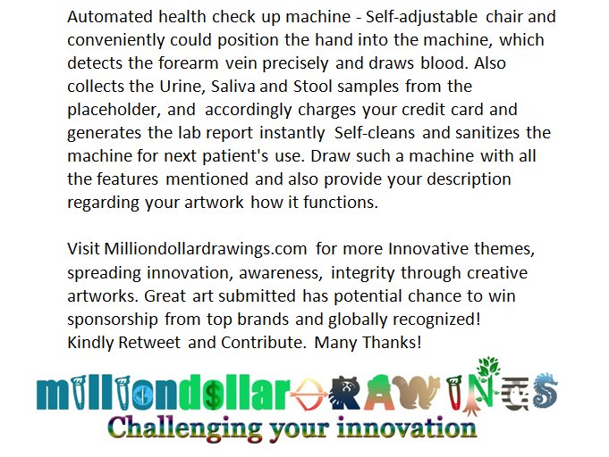 Million_Drawing's tweet photo. #InnovationTheme:Automated #health check up machine.#HealthForAll #healthnow #healthtech #healthylife #medical #healthcare #doctor #emr #ehr https://t.co/fzHG7pVrXI