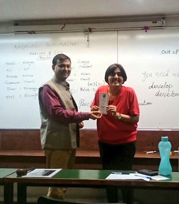 Toastmaster_ahd's tweet photo. ATM Club Meeting#220 
TM Hiren : Best Speaker
TM Sanjay &amp; Nirav(guest) : Best Table Topics speakers 
TM Preeti : Best Eval. &amp; Role player https://t.co/XrUDbmFyD3
