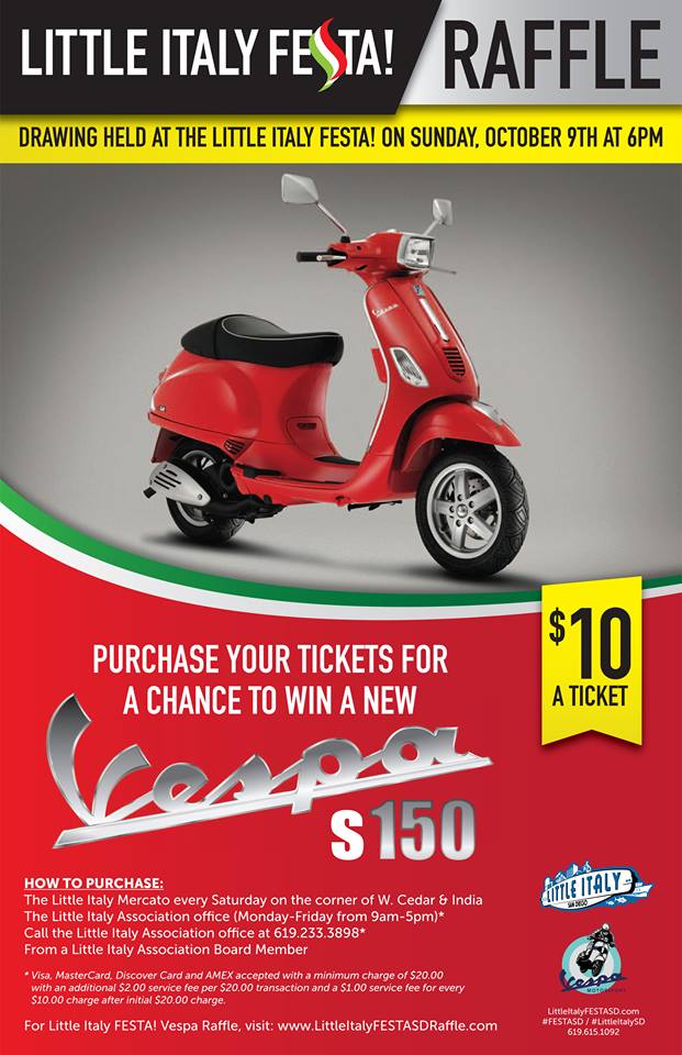 LittleItalySD's tweet photo. Who will be the owner of this Vespa s150? Find out at 6pm at the Little Italy Info Booth! #FESTASD #LittleItalySD https://t.co/1aqJnfMSR9