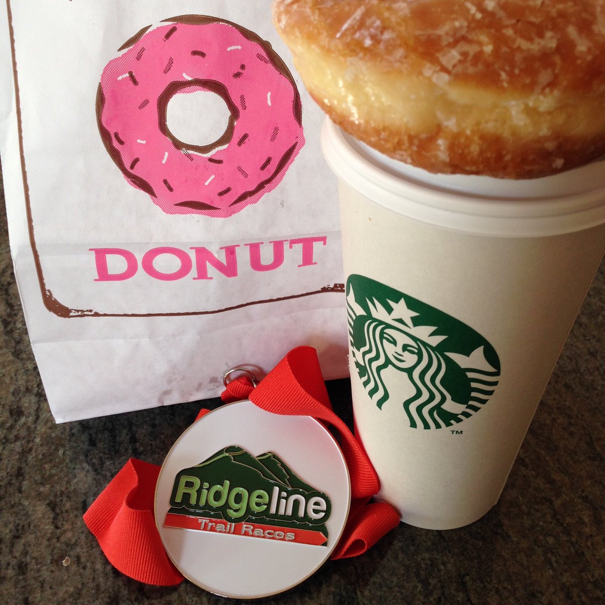 l_berman's tweet photo. After a trail half marathon with 1300 feet of climbing, donuts are in order. #trailrunning #nothingflathere https://t.co/Q0yaMGL6Tc