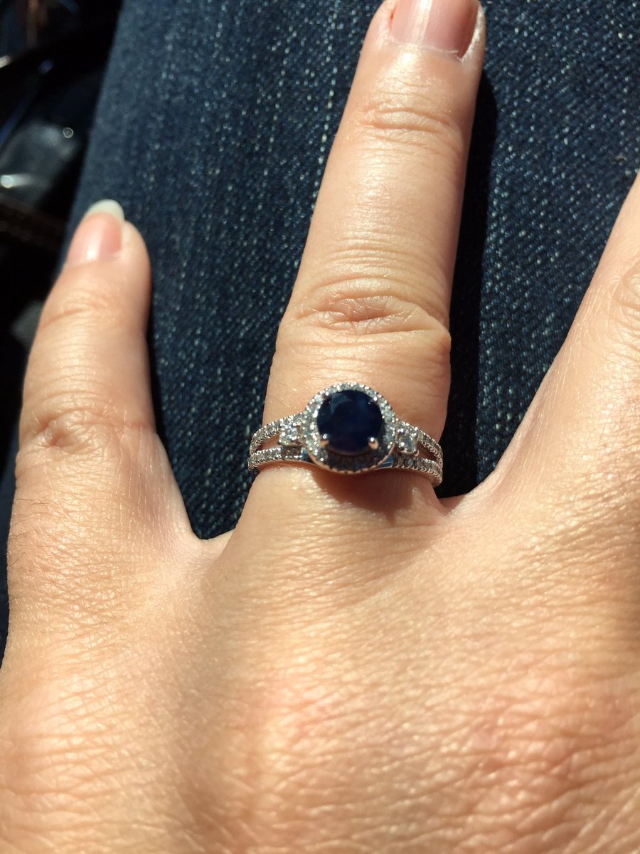 adventureminx's tweet photo. He asked, I said Yes! @hd9501 #engaged #engagementring #specialday #engagement #love #sapphire #ring https://t.co/yBNfqYtA9p