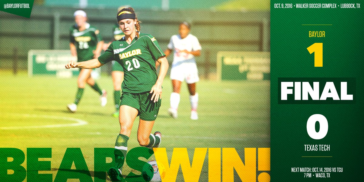 BaylorFutbol's tweet photo. BEARS WIN! Baylor (10-4-1, 3-1-1) wins at Texas Tech (8-4-2, 1-3-0) for 6-point perfect road weekend. #SicEm https://t.co/E06X2IvI6a