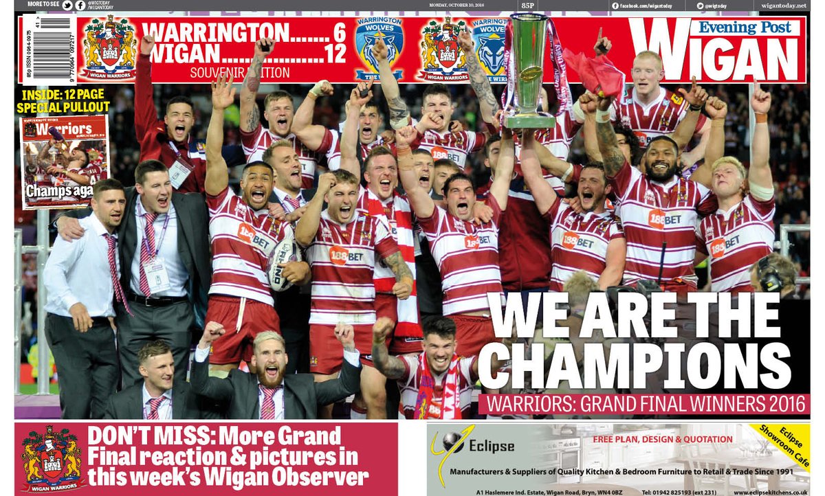 WigToday's tweet photo. Tomorrow's Wigan Evening Post is an absolute treat for all @wiganwarriorsRL fans #tomorrowspaperstoday https://t.co/vb46L1XBtU