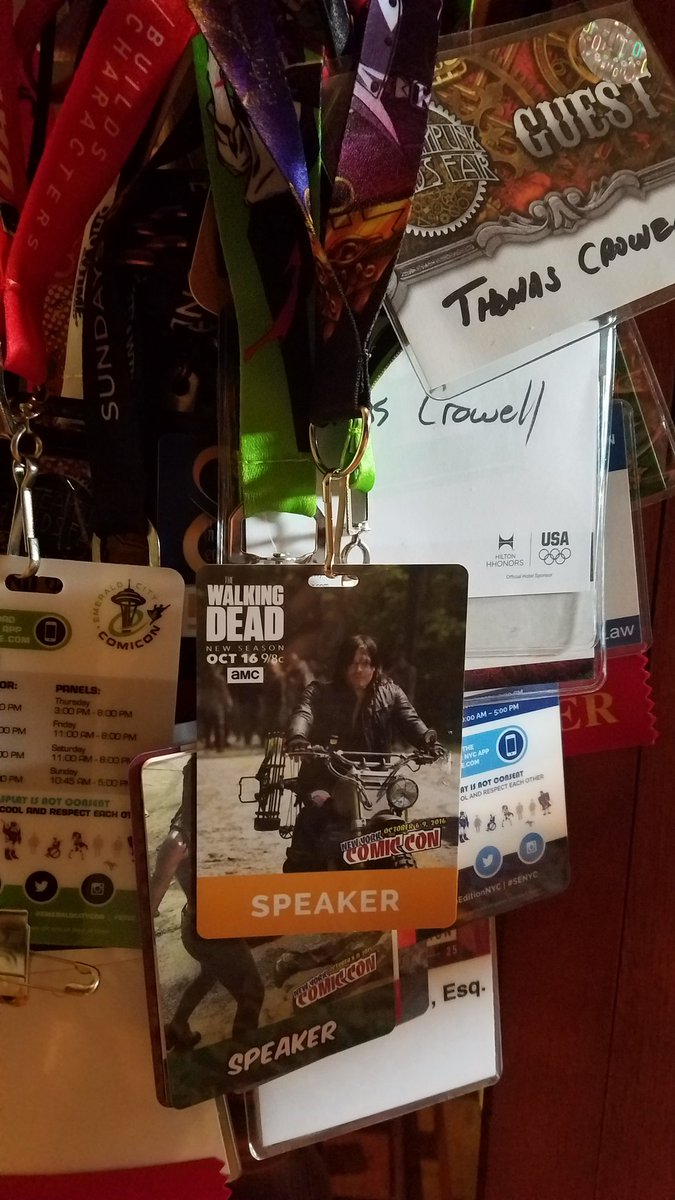 ComicBookLawyer's tweet photo. And so the sun sets on another Comic Con and I hang up this year's badge in a place of honor with the badges of cons gone by... https://t.co/Ue5bIJBoWU