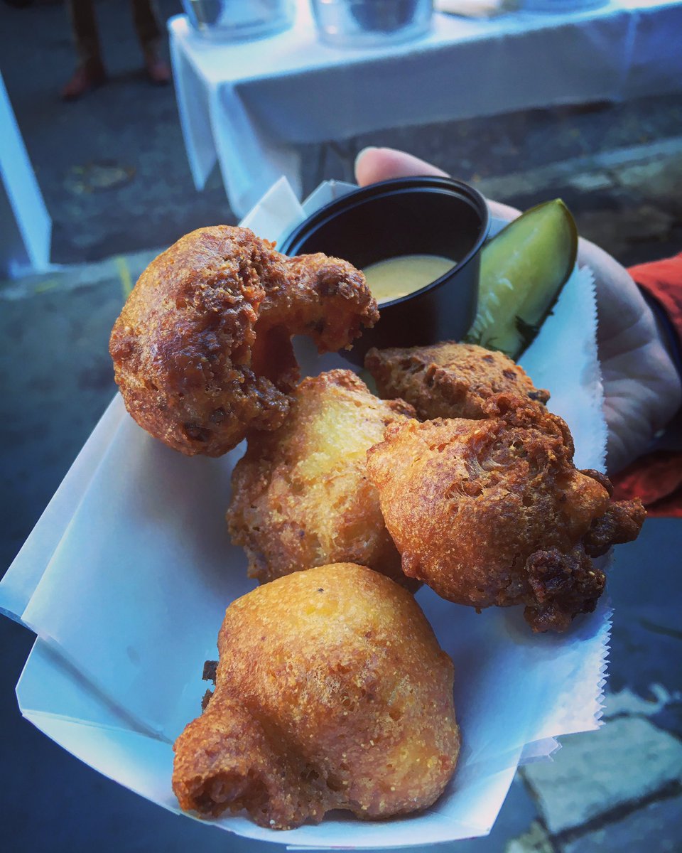 ingoodtastephl's tweet photo. Check out @WisterBYOB's bacon infused hush puppies at #OldFest before they run out! Turning #Fryday into #Fryweek. https://t.co/7Gi1hEer5p