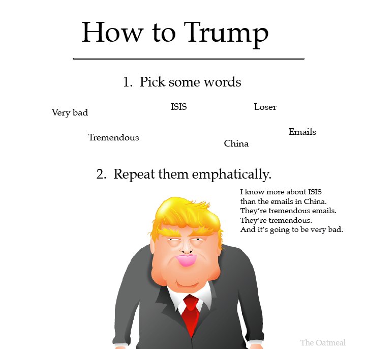 Oatmeal's tweet image. How to Trump at the #debates