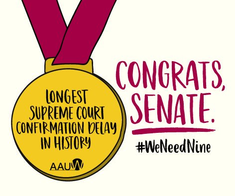 AAUW's tweet photo. It's been over 200 days. Come on, Senate! https://t.co/0UYMcqAl8O #WeNeedNine #AAUWdebates #debate https://t.co/5PAtzhapeK