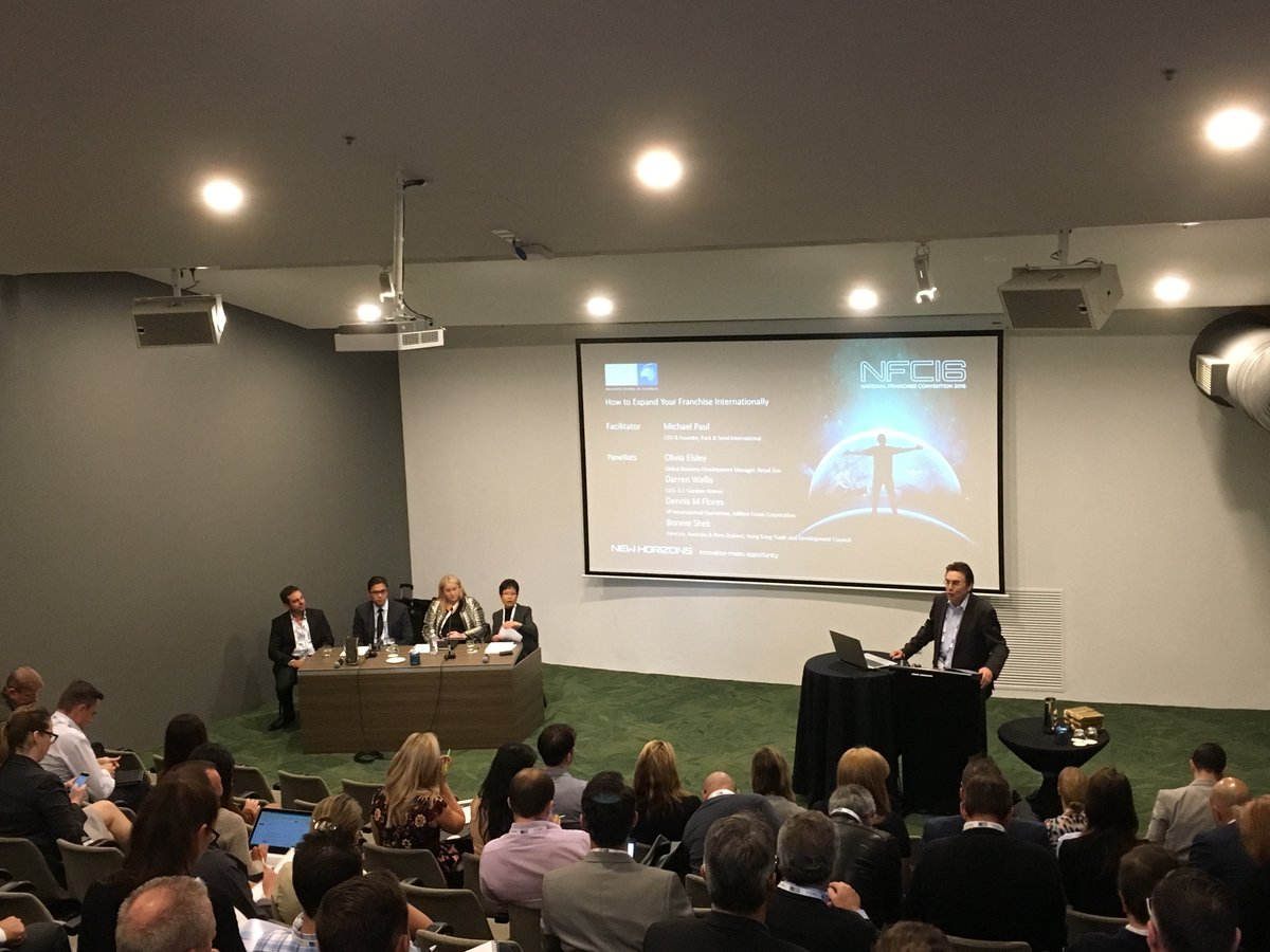 PackSendAU's tweet photo. PACK &amp; SEND CEO Michael Paul is leading a panel on International Expansion at #NFC16 now. Panelists from @Jollibee @GJGAUS @Retail_Zoo https://t.co/bIJ5FcHW7k