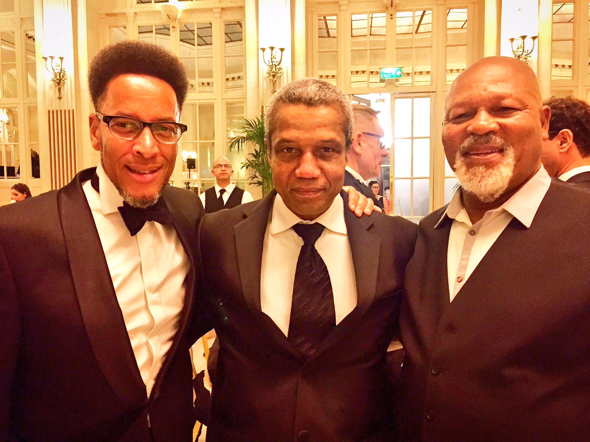 KennethTharp's tweet photo. With our brilliant host for the @onedanceuk #TogetherforDance Gala, @HughQuarshie (a BAME Bruce Forsyth!) and Namron. #togetherfordancegala https://t.co/iCEt0p8kPq