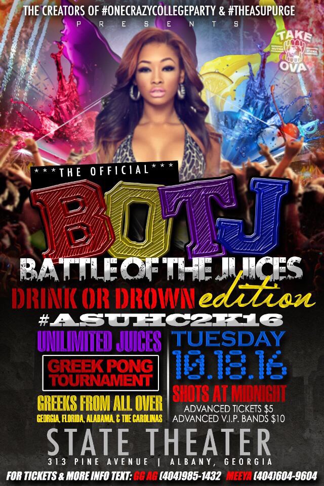 Island__Heart's tweet photo. #ASUHC2K16❗️
Tuesday, 10.18.16
#BattleOfTheJuices
📍STATE THEATER📍
Unlimited Juice + Greek Pong Tournament + Shots at Midnight
@Takeova123 https://t.co/ZQqUtZ7DAQ
