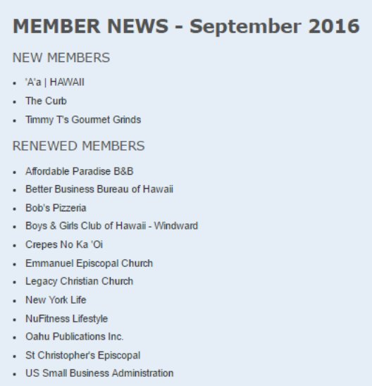 Members News at <a href="/KailuaChamber/">Kailua Chamber</a>