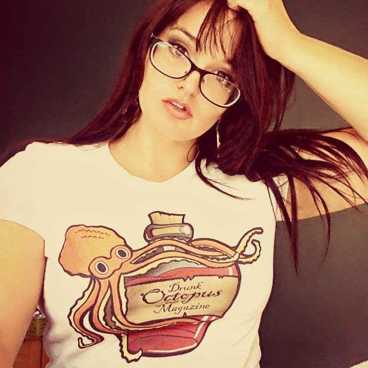 Our editor in chief rocking the "Jessica" style tee-shirt! You can get yours at: drunkoctopus.org/shop/