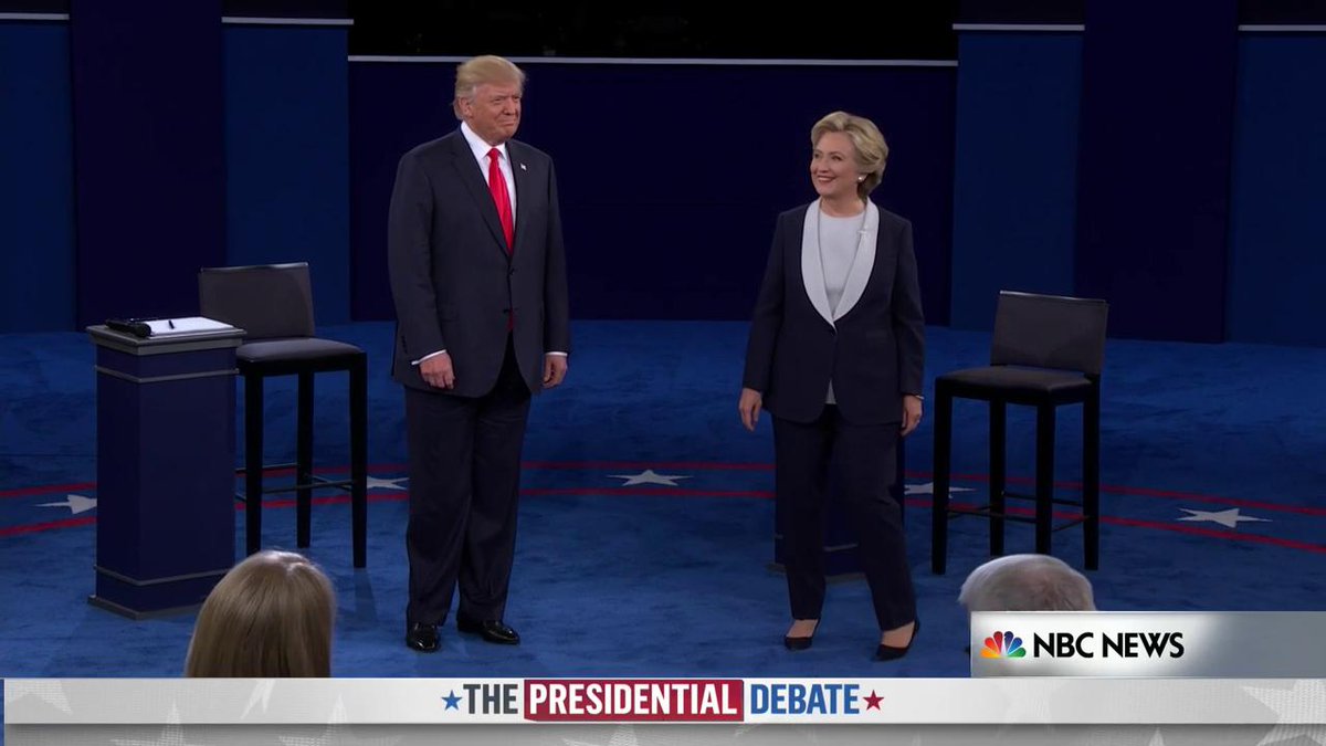 TODAYshow's tweet photo. Trump and Clinton did not shake hands after walking out on #debate stage. #Decision2016 https://t.co/G6CvRONxUc