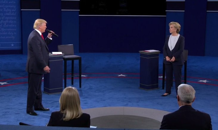 Clinton: "Good thing someone with temperament of Trump isn't in charge." Trump: "Because you'd be in jail." #debate