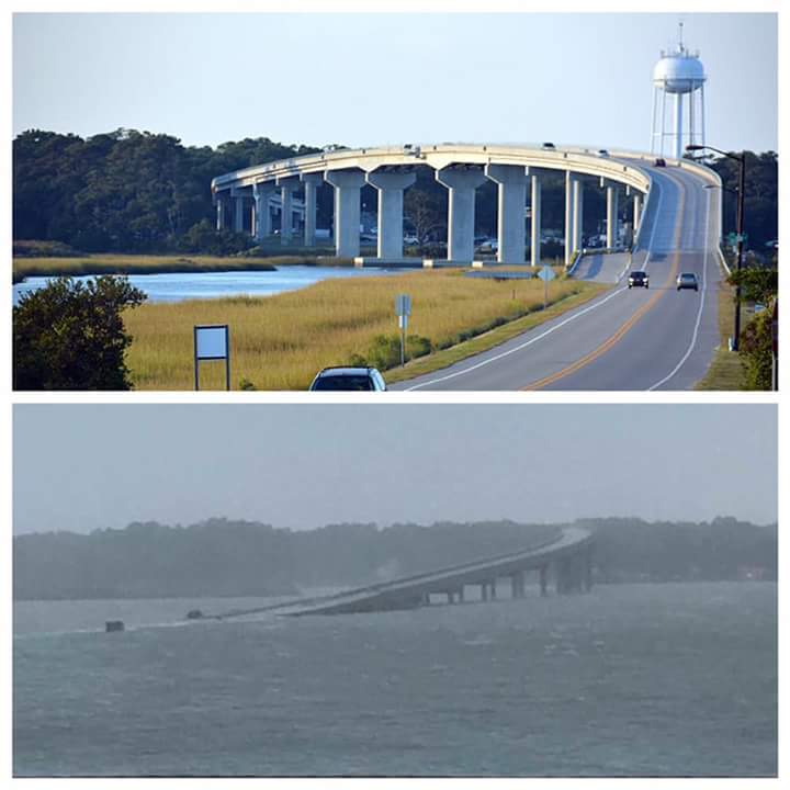R_N_Funderburk's tweet image. #SunsetBeachNC bridge before and after #HurricaneMatthew