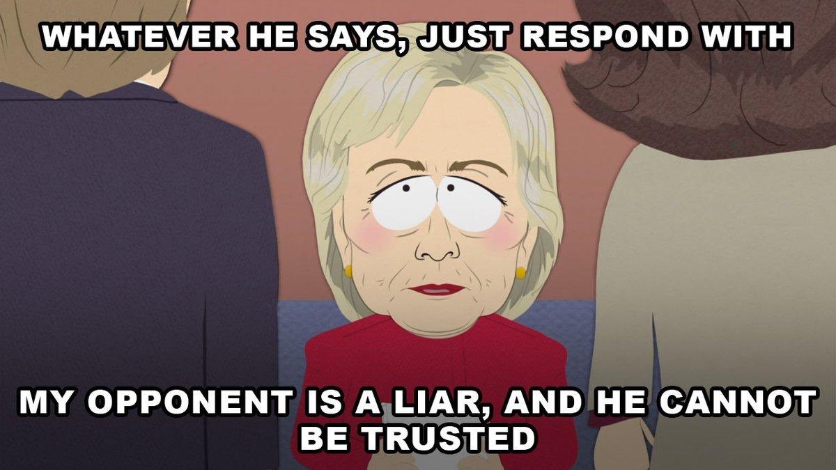 _nickthebrick1's tweet photo. Hillary Clinton is actually using the strategy from South Park ππππ#debate #bricktating https://t.co/TE3szmgikU