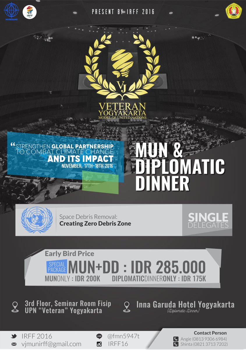 EunikeAngie's tweet photo. 📌How to regist ? Fill in the form below :
https://t.co/0yNvXc4HfF
⚠️LIMITED SEAT⚠️
#IRFF2016 #MUN2016 #DiplomaticDinner2016 https://t.co/KT94Bovjv7