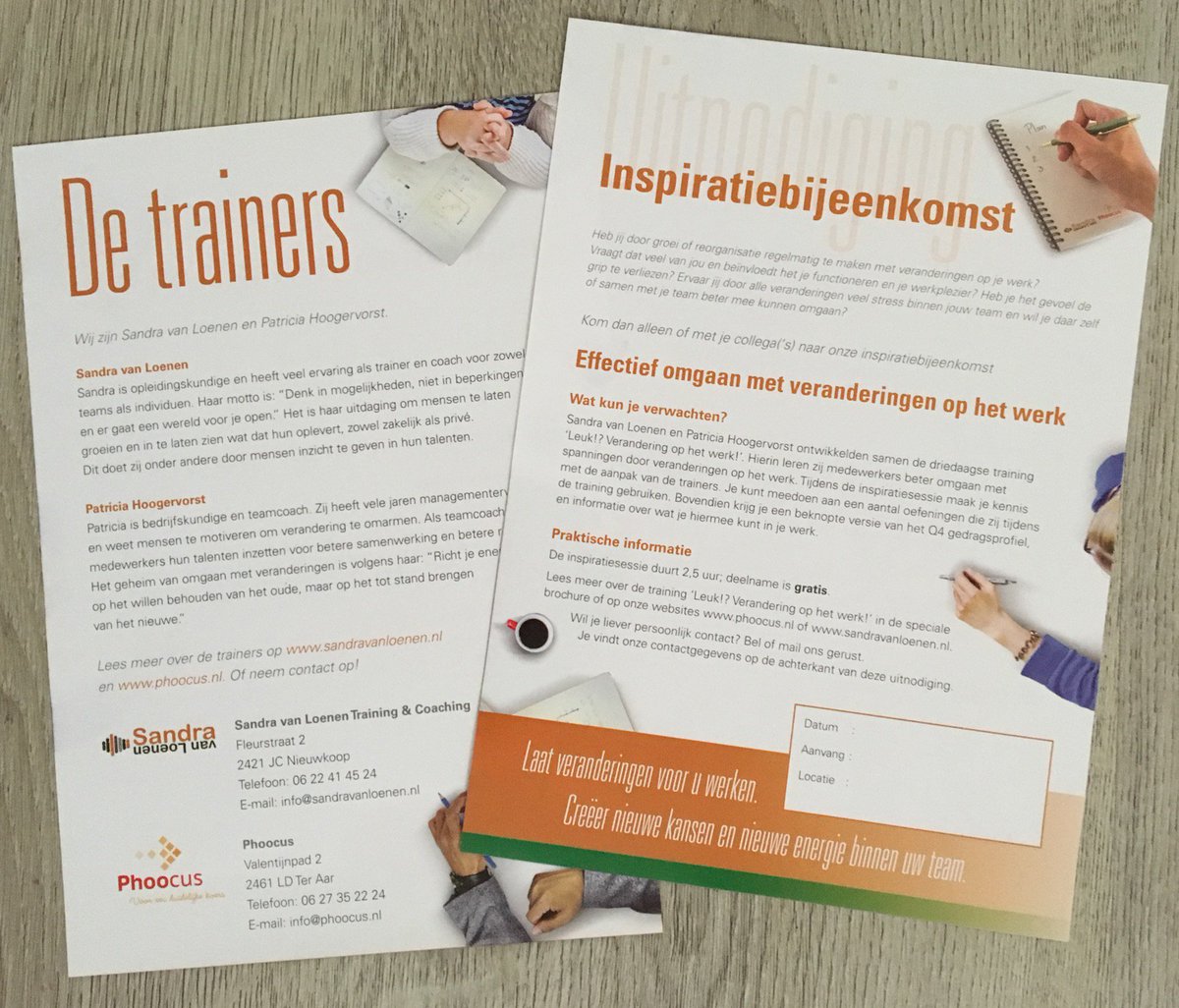 Eerder digitale ontwerp gemaakt, maar nu 2 varianten flyers/folder gedrukt. Patricia en Sandra, succes met de trainingen! #leukeopdracht
