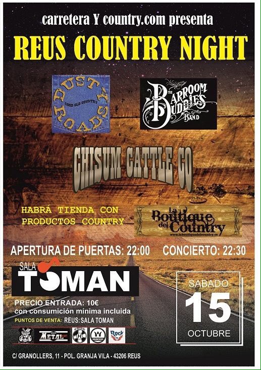 ChisumCattleCo's tweet photo. #ReusCountryNight is coming! Next Sat 15th at @SalaToman #CountryMusic fest! @countryESP https://t.co/b8MOR3tt71