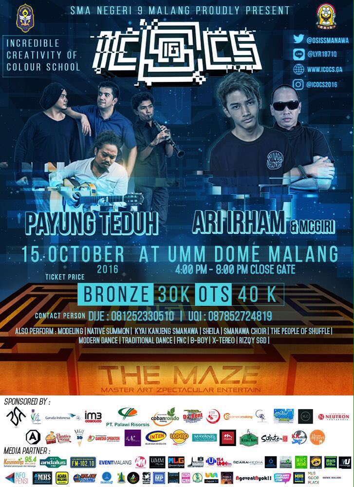 Di ICOCS 2016 selain ada PAYUNG TEDUH juga ada DJ ARI IRHAM &amp; MC Giri lhoo!!
More info : 
ig : @icocs2016
<a href="/mahasiswamlg/">Mahasiswa ½ Malang</a>