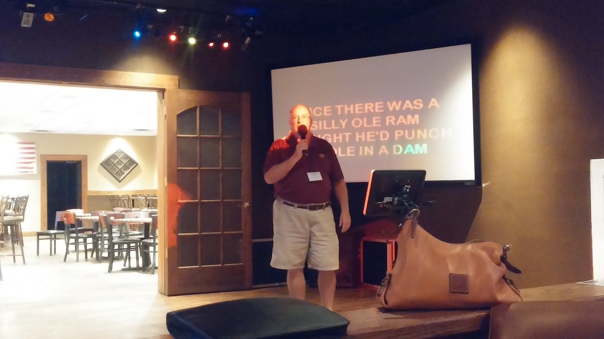 aelliott_ict's tweet photo. Gary Plummer keeping karaoke current with his spirited version of "High Hopes". #rubbertreeplant #Chamberconference https://t.co/cY2o1iUUm9