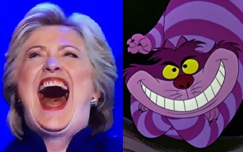 ToddJobson's tweet photo. @DineshDSouza @realDonaldTrump #CheshireCat Hillary tends to Grin when she LIES !! caught tonight She WAS SecrataryOfState w #SyrianRedLine! https://t.co/VZ4RdClyzx