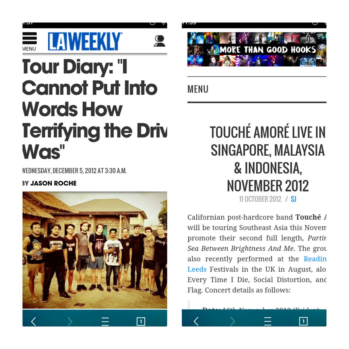 #throwback <a href="/ToucheAmore/">Touché Amoré</a> SEA tour 2012 reviews on <a href="/LAWeekly/">LA Weekly</a> &amp; <a href="/mtgh/">More Than Good Hooks</a> 🙌✌ #touchéamoré #joorue #goodtimes