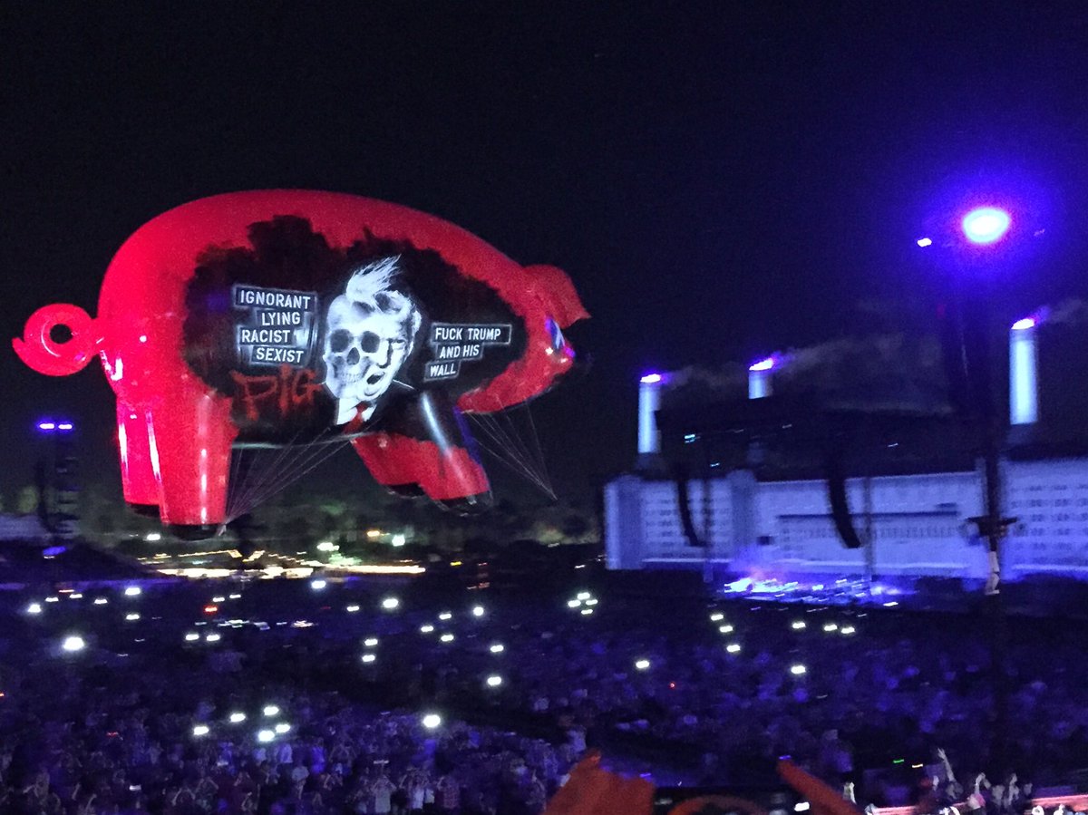 theframe's tweet photo. Well we know how Roger Waters feels about Donald Trump #DesertTrip https://t.co/n6Br9E1FYM