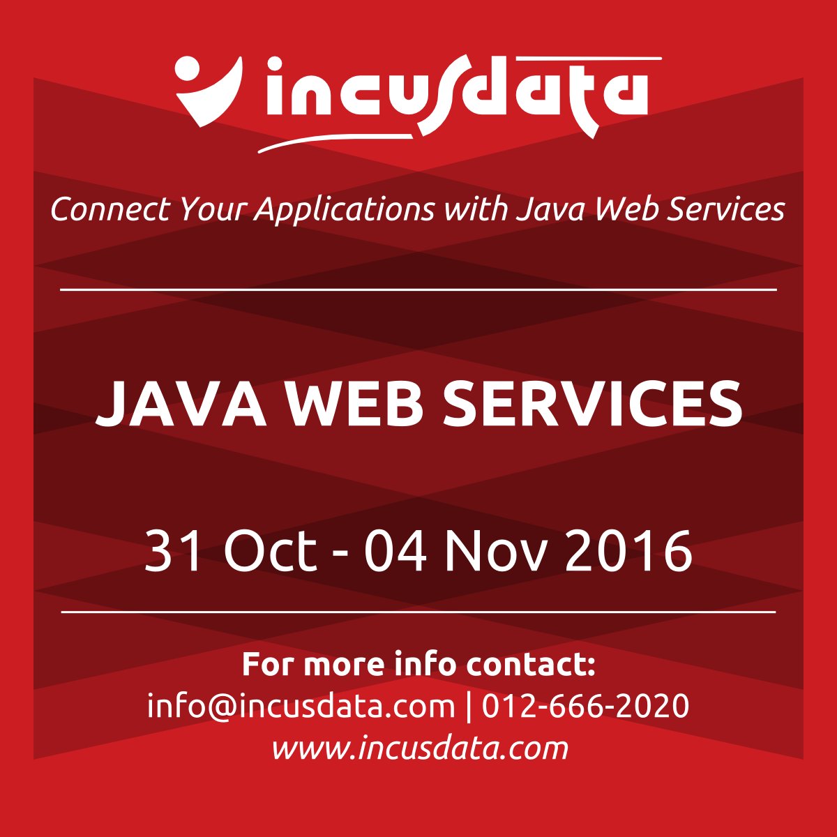 IncusData's tweet image. Incus Data Training: Java Web Services #java #javawebservices (31 Oct - 04 Nov 2016).
For more info: incusdata.co.za/courses/web-se…