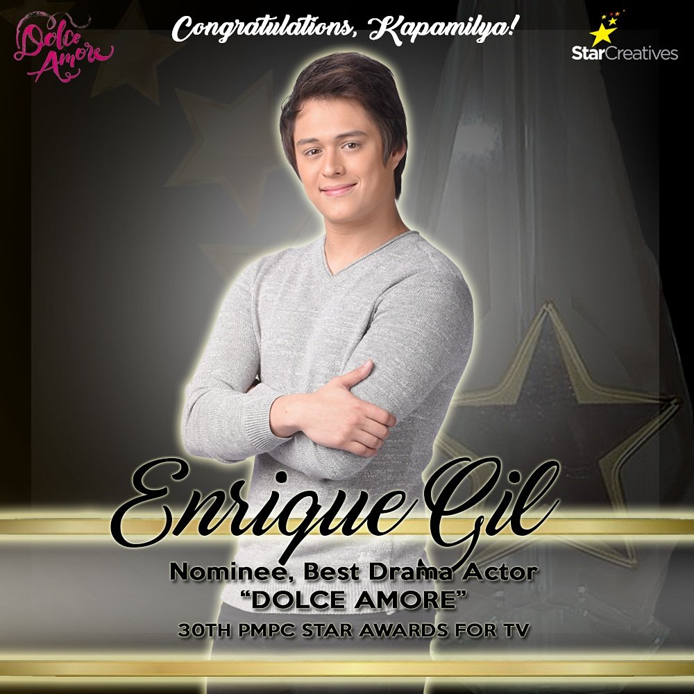 LegionOfLizQuen's tweet photo. Enrique Gil nominated for Best Drama Actor! #30thPMPCStarAwardsForTV #QuenForBestActor #DolceAmore https://t.co/z1Oz48irj7