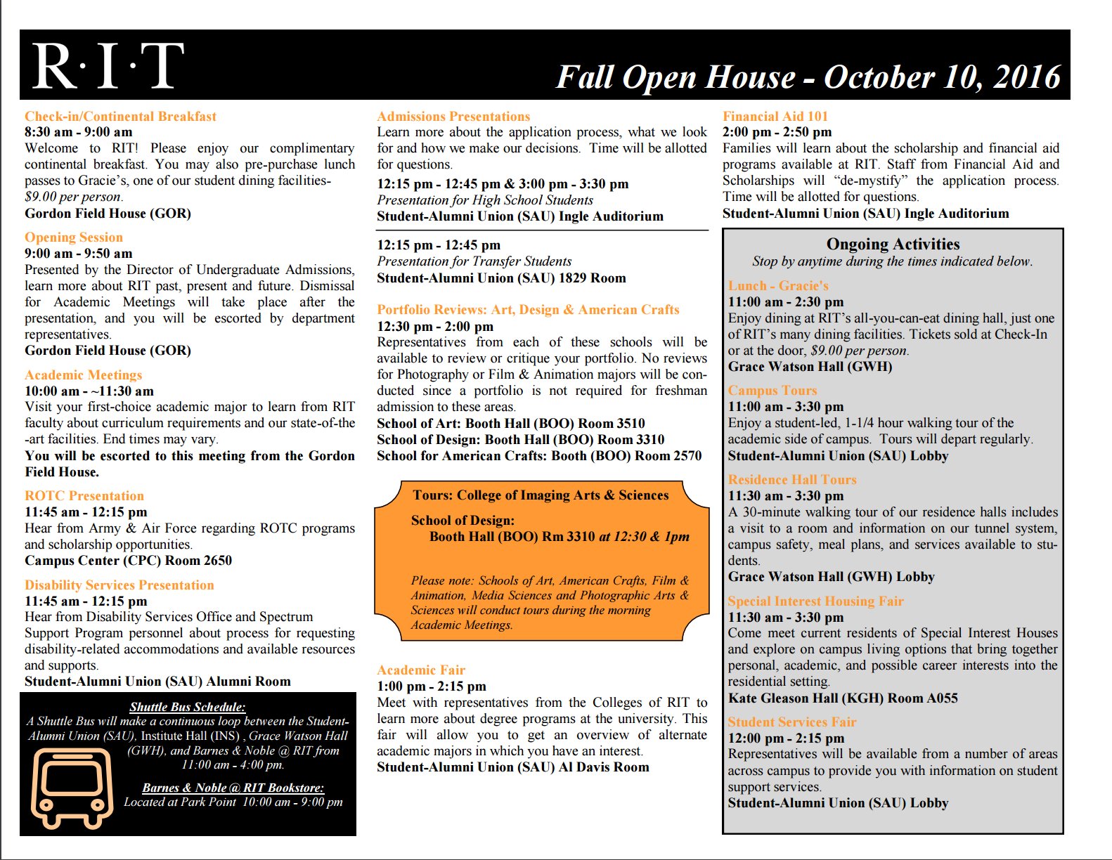 RIT Admissions on Twitter: "Here's an overview of today's events. You ...