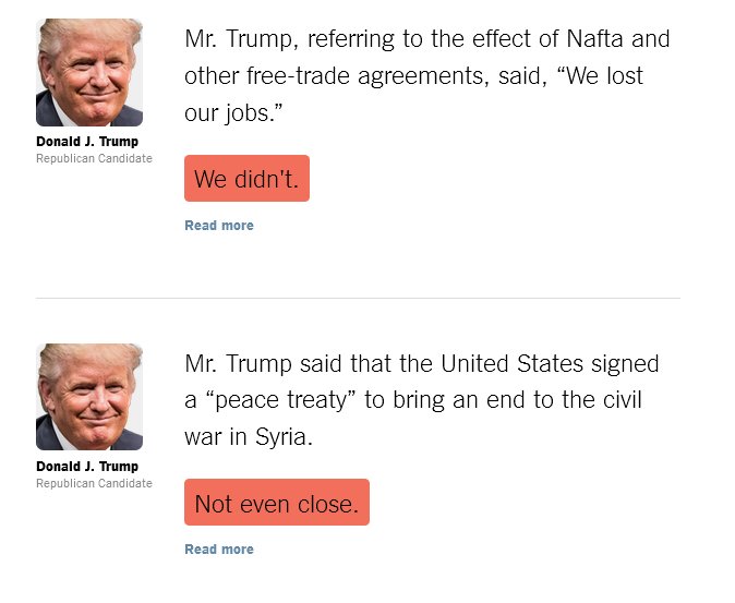 Shoq's tweet image. DEAR STUPID PEOPLE:  The @NYTimes has laid out Trump's lies in a very graphic and stupid-friendly way. Even Republicans can get it.