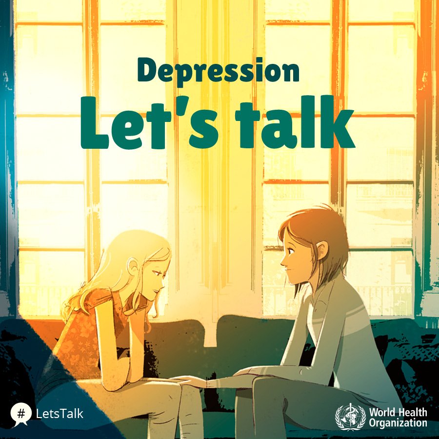 WHO's tweet image. It's #WorldMentalHealthDay.
Depression can happen to anybody. 
#LetsTalk: Never be afraid to ask for help goo.gl/yJ6RWf