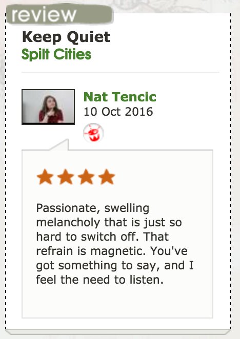 Spilt_Cities's tweet photo. Cheers for the lovely review of Keep Quiet @natsaysmiaow ! https://t.co/s2Op1q0yT1