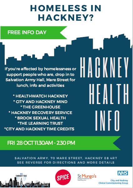 lora_su's tweet photo. Help us RT #worldhomelessday &amp; #WorldMentalHealthDay - @HWHackney &amp; @CityHackneyTC running a health info day for #Hackney's #homeless 28 Oct https://t.co/QJYUj9Q7MF