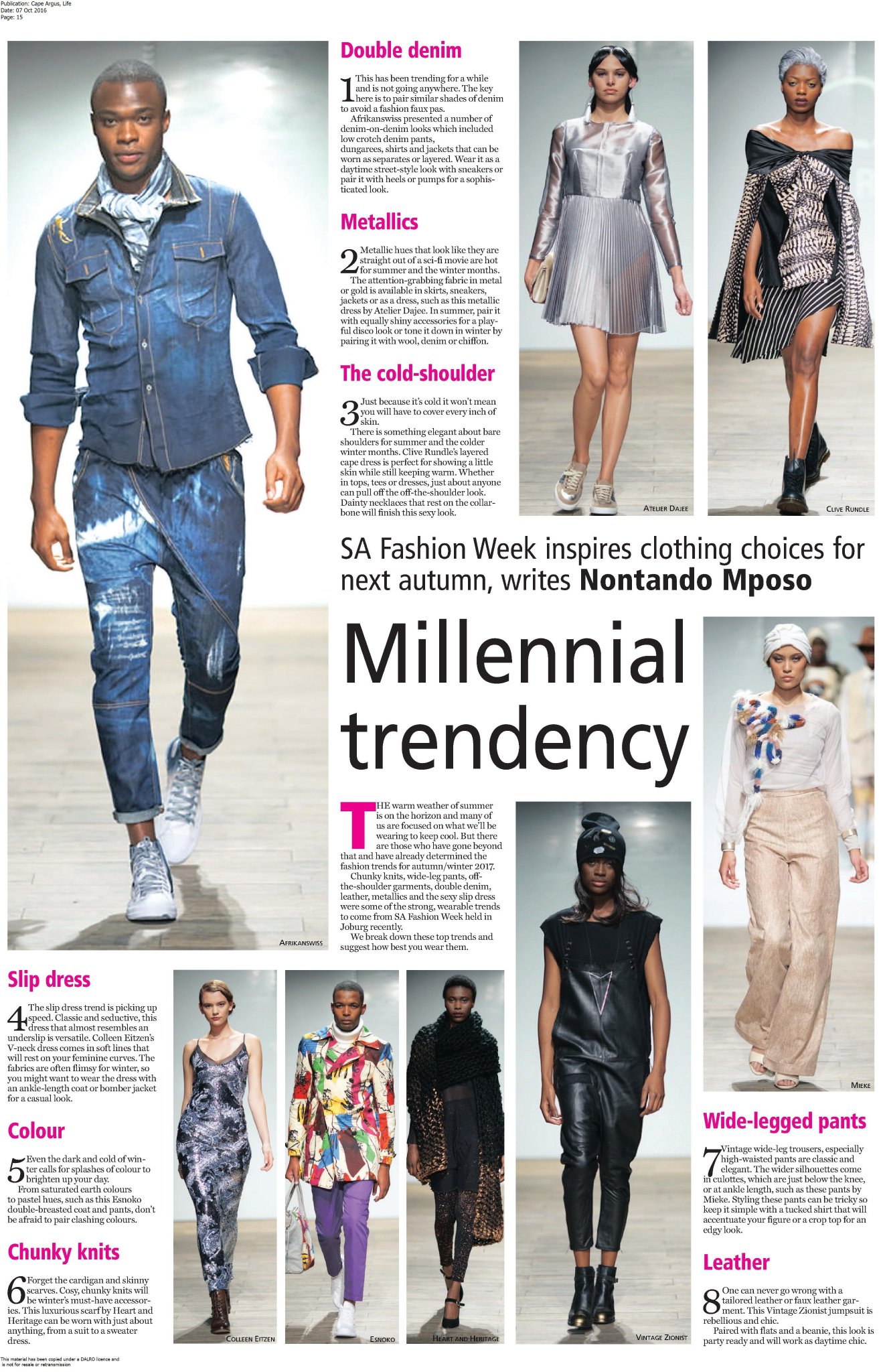 SA Fashion Week on Twitter "A glance at the tendsetting styles for the