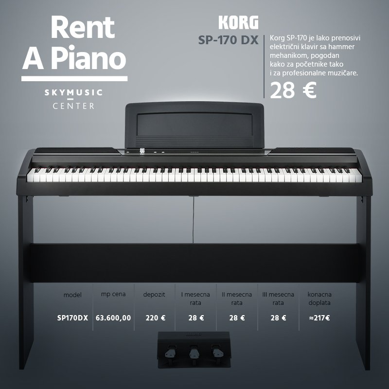 #Korg SP-170 DX lako prenosivi električni klavir sa hammer mehanikom, možete iznajmiti za samo 28€ mesečno!!! #SkyMusic #SkyMusicCentar