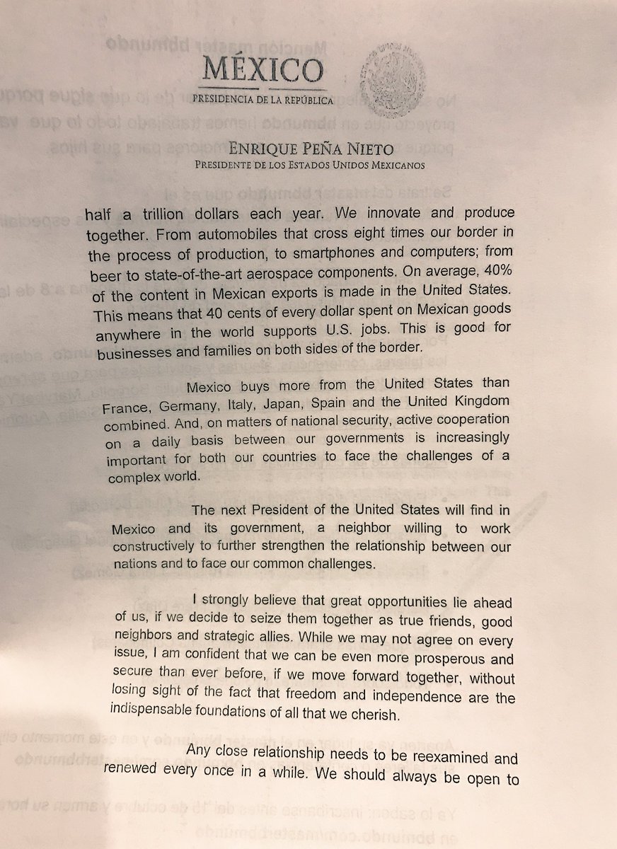 La carta de invitaciÓn a mÉxico de @epn a hillary clinton ðð» #