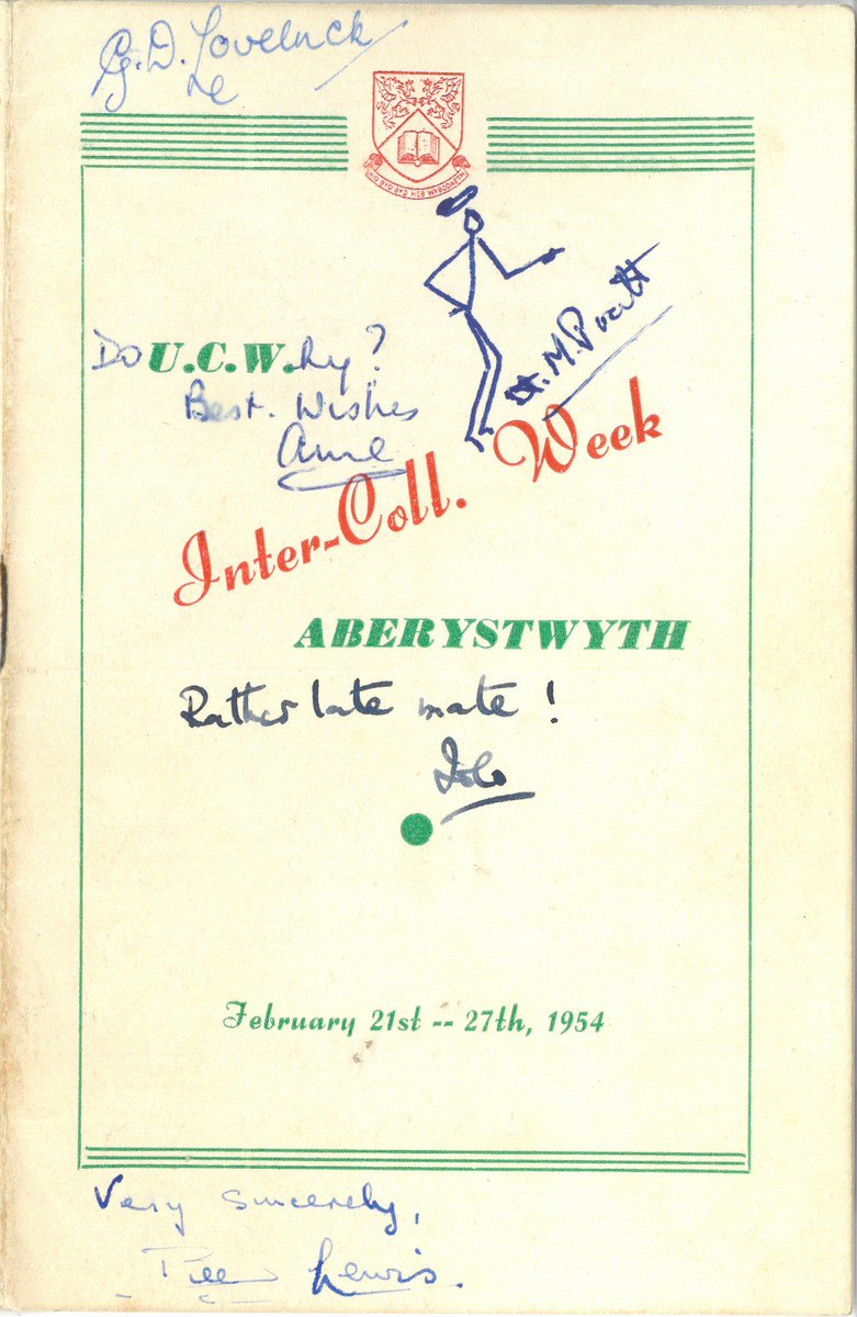 AberUniArchives's tweet photo. I love these #doodles of #TheSaint found in recent accessions of #InterColl Week programmes https://t.co/vsDeABK1ha