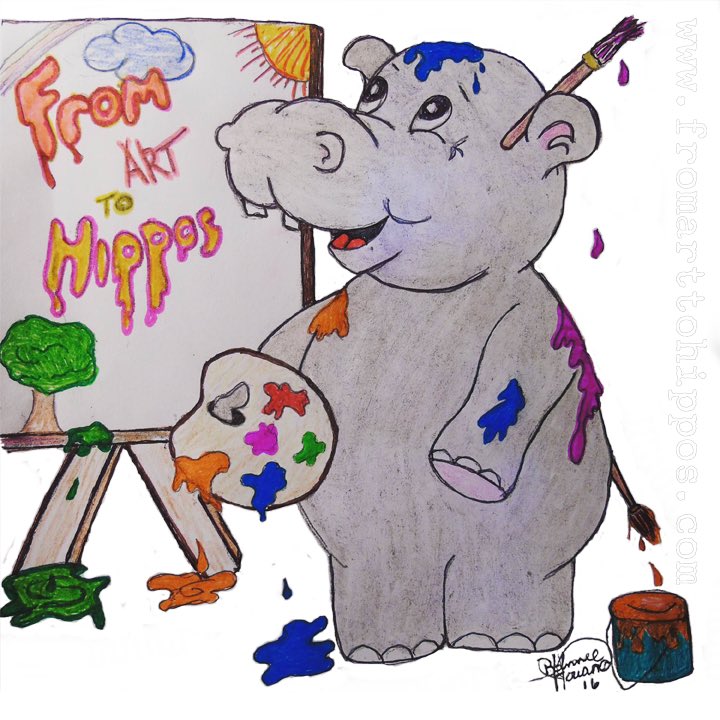 FromArtToHippos's tweet photo. Introducing @FromArtToHippos new logo!! Who we are all wrapped up in one little picture. :) https://t.co/89319hojMB