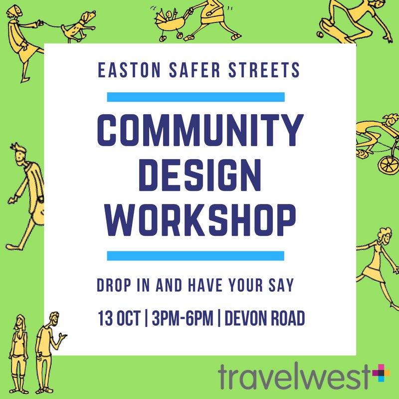 SustransSouth's tweet photo. Time for another Easton Safer Streets co-design workshop tomorrow. Devon Rd 3-6pm. Come and have your say. #cycleambition https://t.co/hs9I2SM1p3